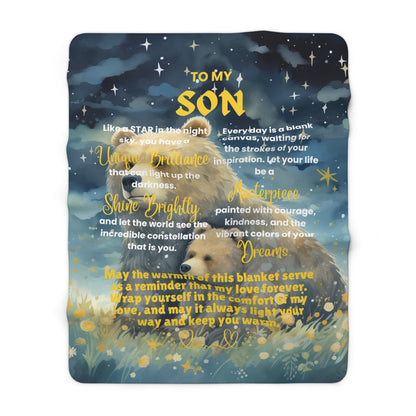 PREMIUM SHERPA FLEECE BLANKET: WHIMSICAL PARENT BEAR & BABY BEAR