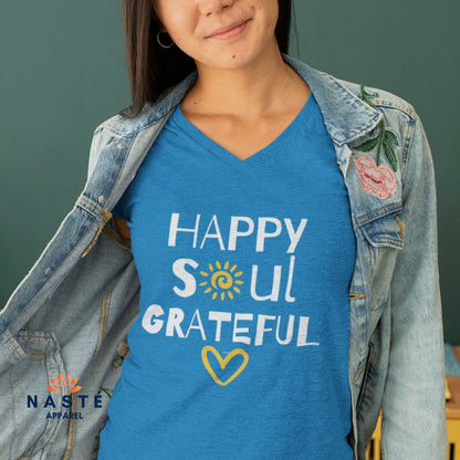 HAPPY SOUL GRATEFUL HEART LADIES' V-NECK T-SHIRT