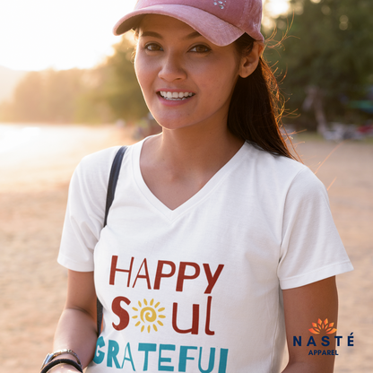 HAPPY SOUL GRATEFUL HEART LADIES' V-NECK T-SHIRT